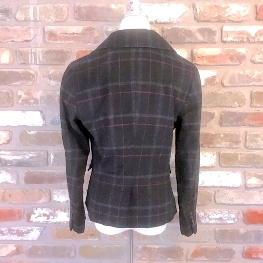 TALBOTS Women’s Wool Blend Black Gray Wine Plaid 2 Button Blazer 10 - Picture 3 of 7